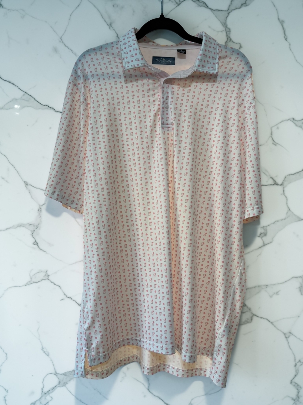Lowcountry Collection Polo Shirt Mens Large White Pink Cocktail Print Golf